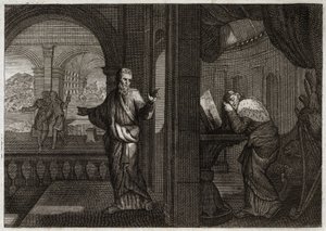 Bibel von Royaumont, Altes Testament: Die Buße Davids. Gott sendet seinen Propheten Nathan zu David, um ihm seine Schuld vor Augen zu führen. Die Reue, die dieser heilige König daraus zog, ließ ihn alle Übel akzeptieren, die der Prophet ihm vorhersagte. Il