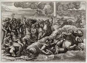 Bibel von Royaumont, Altes Testament: Der Pharao versinkt im Roten Meer. Der Durchzug durch das Rote Meer durch Moses und die Hebräer, wobei die Armee des Pharaos ertrinkt. Illustration von 1811. von Unknown artist