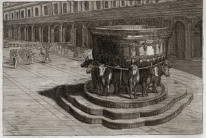Bibel von Royaumont, Altes Testament: Meer aus Bronze. Guss nennt gewöhnlich das Meer aus Bronze, um die Füße und Hände der Priester zu waschen, wenn sie den Tempel betreten. Illustration von 1811. von Unknown artist