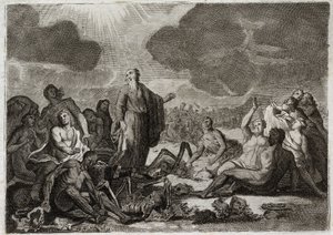 Bibel von Royaumont, Altes Testament: Zweite Vision von Ezechiel. Die Vision, die der Prophet Ezechiel von mehreren vertrockneten Knochen hatte, die eine menschliche Form annahmen. Illustration von 1811. von Unknown artist