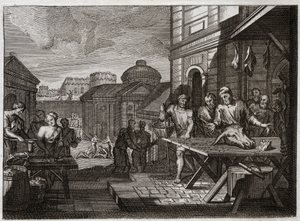 Bibel von Royaumont, Altes Testament: Belagerung von Samaria. Der König von Syrien belagerte die Stadt Samaria und reduzierte sie zu einer schrecklichen Hungersnot. Illustration von 1811. von Unknown artist