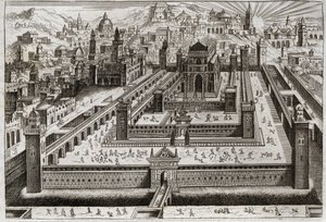 Bibel von Royaumont, Altes Testament: Tempel von Salomo. Salomo baut den Tempel in Jerusalem. Illustration von 1811.