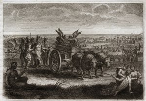 Bibel von Royaumont, Altes Testament: Die Rückkehr der Bundeslade. Die Philister senden die Bundeslade nach Judäa zurück, um die Übel zu vermeiden, die sie ihnen täglich verursachte. Illustration von 1811. von Unknown artist