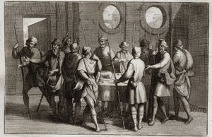 Bibel von Royaumont, Altes Testament: Das Osterlamm. Gott befahl den Juden, das Osterlamm zu essen, und tötete für die zehnte Plage jeden Erstgeborenen. Illustration von 1811. von Unknown artist