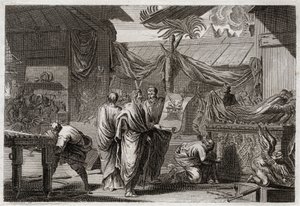 Bibel von Royaumont, Altes Testament: Das Tabernakel. Moses errichtet das Tabernakel nach dem Befehl, den er von Gott erhalten hatte. Illustration von 1811. von Unknown artist