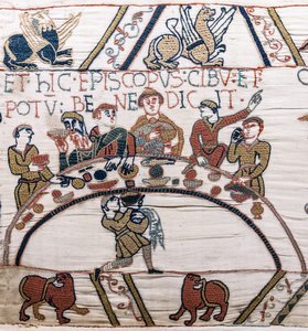 Bischof Odo segnet das Essen und den Wein, Teppich von Bayeux von Unknown artist