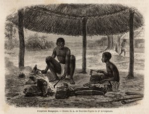 Schmiede der Manganjas (ethnische Gruppe der Zambezi-Region). Gravur zur Illustration von Dr. Livingstone