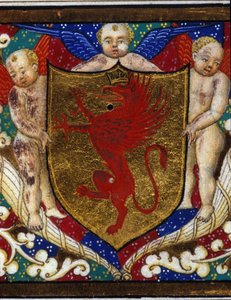 Wappen verziert eine Greifenkrone auf goldenem Hintergrund. (Detail) von Unknown artist