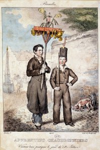 Kupferschmiedelehrlinge besuchen ihre Werkstätten am St. Gillen-Tag (Brüssel) - Lithografie, Anfang 19. Jahrhundert