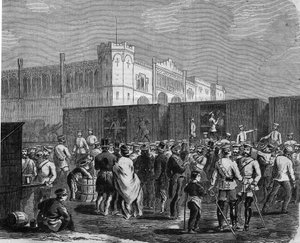 Breslau (oder Wroclaw), Kürassiere der preußischen Garde im Feldzug gegen Österreich 1866. Gravur