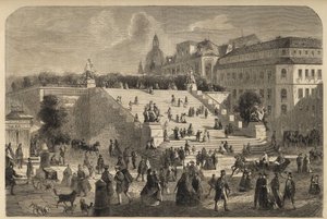 Brühlsche Terrasse in Dresden, Deutschland - Die große Treppe der Brühlschen Terrasse in Dresden im Jahr 1864 von Unknown artist