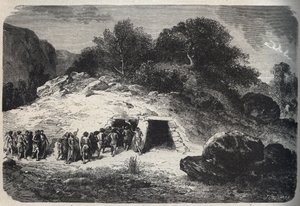 Bestattung in Höhlen während der Steinzeit - Gravur von Unknown artist