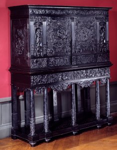 Kabinett in Ebenholz: Horatius Cocles verteidigt die Sublicius-Brücke in Rom von Unknown artist