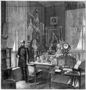 Kabinett von König Wilhelm I. (1797-1888), König von Preußen und Kaiser von Deutschland im Königlichen Palast von Berlin. Gravur in „The Illustrious Universe“
