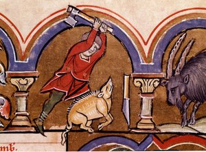 Kalender: November. Die Schweine werden geschlachtet (Detail einer Miniatur aus „Das Psalter der Heiligen Elisabeth“) von Unknown artist