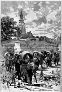 Kambodscha: Jagdkarawane des französischen Protektorats vor dem Berg der Dame Penh (Phnom Penh). In „Le Monde illustré“ Nr. 1312 vom 20. Mai von Unknown artist