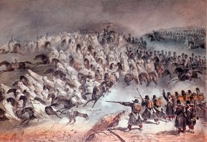Kampagne von Algerien, Eroberung von Constantine: der Rückzug der französischen Armee in Sidi-Tamtam, 27. November 1836 (Lithographie) von Unknown artist