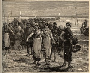 Cancale - Bretagne - Les cancalaises au retour des bateau de pêche - Gravur in 