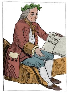 Spielkarte der Französischen Republik (1793) veröffentlicht im Nationalkonvent am 21.09.1792, nach dem Sturz der Königreiche: die Figur des Philosophen in den Zügen von Jean-Jacques Rousseau „zum Gesellschaftsvertrag“ (1712-1778) von Unknown artist