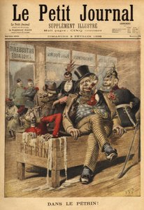 Karikatur über England: Franzosen und Russen, am Eingang einer englischen Konditorei, lachen über die Engländer, im Petrin, mit ihrem deutschen Verbündeten, weil die Engländer diplomatische Probleme anhäufen, seit der venezolanischen Affäre, die den diplom