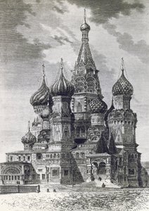 Kathedrale des Schutzes der Allerheiligsten Theotokos am Graben oder Basilius-Kathedrale auf dem Roten Platz in Moskau, Russland, Gravur aus Freies Russland