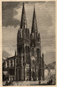 Kathedrale Saint-Corentin von Quimper - Gravur in „PATRIE - BESCHREIBUNG DER MALERISCHEN FRANKREICH IN 6 BÄNDEN“ von Lucien Huard - Ende des 19. Jahrhunderts