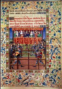 Zeremonien und Verordnungen als Kampfversprechen: Duell im geschlossenen Feld zwischen zwei Rittern. Miniatur aus einem Manuskript von Jean de Rolin (15. Jahrhundert) 1460 Paris, B.N. von Unknown artist