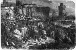 Karl III. der Dicke (839-888), Kaiser des Westens (881-887) und Regent von Frankreich (884-887) lagerte unter den Mauern von Paris, ohne sich zu trauen, gegen die Normannen zu kämpfen, und zog es vor, ihren Rückzug mit Geld zu erkaufen