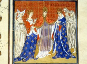 Karl IV. der Schöne und Blanche von Burgund - Miniatur des Mittelalters (ref. 512, 345v): Genehmigungsantrag an die Stadtbibliothek Toulouse (tel: 05 62 27 66 66) von Unknown artist