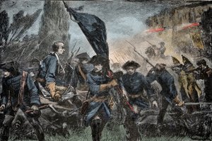 Karl XII. von Schweden in der Schlacht - Großer Nordischer Krieg (1700-1721): König Karl XII. (Carl) von Schweden (1682-1728) in der Schlacht von Poltawa (Pultawa, Ukraine) im Jahr 1709 gegen die Waffen von Peter I. von Russland, genannt der Große (1672-17 von Unknown artist