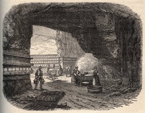 Käse - Roquefort-Keller - Gravur in „PATRIE“ - BESCHREIBUNG PICTURESQUE DE LA FRANCE EN 6 VOLUMES VON LUCIEN HUARD - Ende des 19. Jahrhunderts von Unknown artist