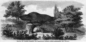 Kindheit von Napoleon I.: Ansicht der Höhle im Garten Casone auf Korsika, wo Napoleon (1769-1821) seine Lektionen lernte. Gravur des 19. Jahrhunderts. von Unknown artist