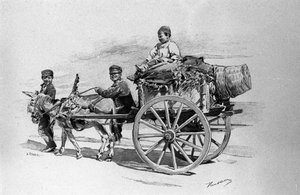 Kinder des Volkes auf einem von einem Esel gezogenen Wagen. Sizilien Gravur des 19. Jahrhunderts von Unknown artist