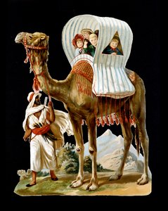 Kinder gehen in einem Kamelkorb spazieren, Algerien - Chromolithographie, spätes 19. Jahrhundert von Unknown artist