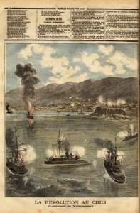 Chile, mitten im Bürgerkrieg, kurz nach der Unabhängigkeit, bombardierten die Kriegsschiffe der Aufständischen, genannt Kongressabgeordnete, chilenische Häfen, um gegen den Einfluss und die Politik von Präsident Jose Manuel Balmaceda (1840-1891) zu kämpfen von Unknown artist