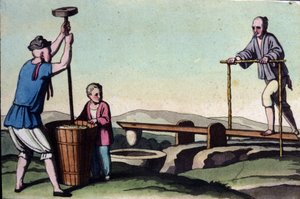 China, links das Reishülsen und rechts die Wasserregulierung für die Stecklinge - in „Das alte und moderne Kostüm“ von Jules Ferrario von Unknown artist