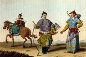 Chinesische Militärmandarine verschiedener Epochen - in „Le costume ancien et moderne“ von J. Ferrario, ed. Mailand
