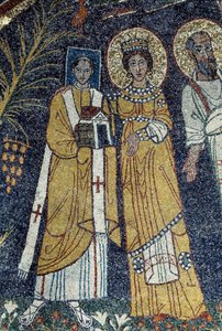 Christus unter St. Paulus, St. Cäcilia, St. Pascal, St. Peter, St. Valeriano und St. Agata (Mosaik, 821) von Unknown artist