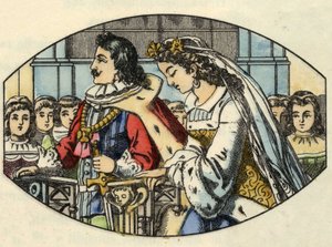 Cinderellas Hochzeit mit dem Prinzen. Illustration des Märchens „Cinderella oder Der kleine Glasschuh“ von Charles Perrault.