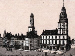 Stadt Calais: alter Leuchtturm und Rathaus von Unknown artist