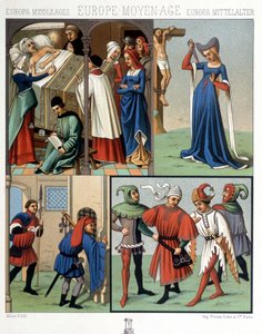 Zivile Kostüme im Mittelalter vom 14. bis 15. Jahrhundert. In „The historical costume“ von A. Racquet