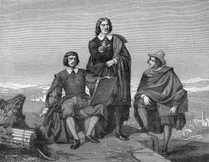 Claude Lorrain, Nicolas Poussin und Gaspard Dughet (der Guaspre Poussin) in der römischen Region. Gravur des 19. Jahrhunderts von Unknown artist