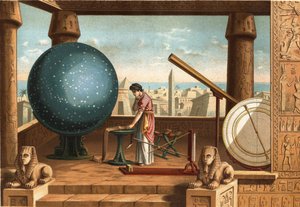 Klaudios Ptolemaios (ca. 100 - ca. 170), griechischer Gelehrter und Astronom, im Observatorium von Alexandria (Ägypten). Barcelona 1877. von Unknown artist