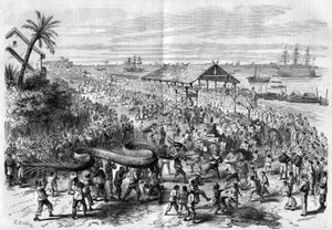 Cochinchina: jährliche Drachenprozession, organisiert von der Kongregation von Saigon im Jahr 1865. von Unknown artist