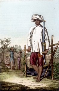 Cochinchinesischer Soldat. Bibliothèque des arts décoratifs de Paris „Le costume ancien et moderne“ von Unknown artist