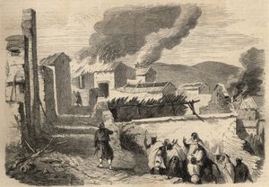 Eroberung Algeriens: Expedition nach Groß-Kabylien im Jahr 1857. Unterwerfung der Beni-Yenni nach einer Zeichnung von Herrn Ameller, Bataillonsführer des 1. Zouaven. Gravur in „Le Monde illustrious“ von 1857. Private Sammlung. von Unknown artist