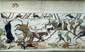 Eroberung Englands durch den Herzog der Normandie Wilhelm den Eroberer (1027-1087) im Jahr 1066: Die Schlacht von Hastings (Detail des Teppichs von Bayeux oder der Stickerei von Königin Mathilde) von Unknown artist