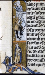 Bau eines Klosters: Arbeiter und überwachender König. Beleuchtung eines Manuskripts aus der Mitte des 13. Jahrhunderts. Bilioteca Trivulziana von Unknown artist