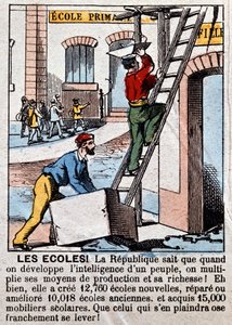 Schulbau durch Arbeiter - in „Le Figaro“, März 1889 von Unknown artist