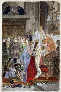 Krönung von Kaiser Otto I. (912-973) durch Papst Johannes XII. im Jahr 962 - in „Histoire des popes“ von Maurice Lachatre